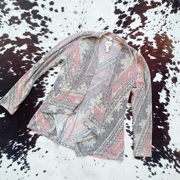 Blu Pepper Pink & Gray Western Open Cardigan Small - Picture 1 of 8